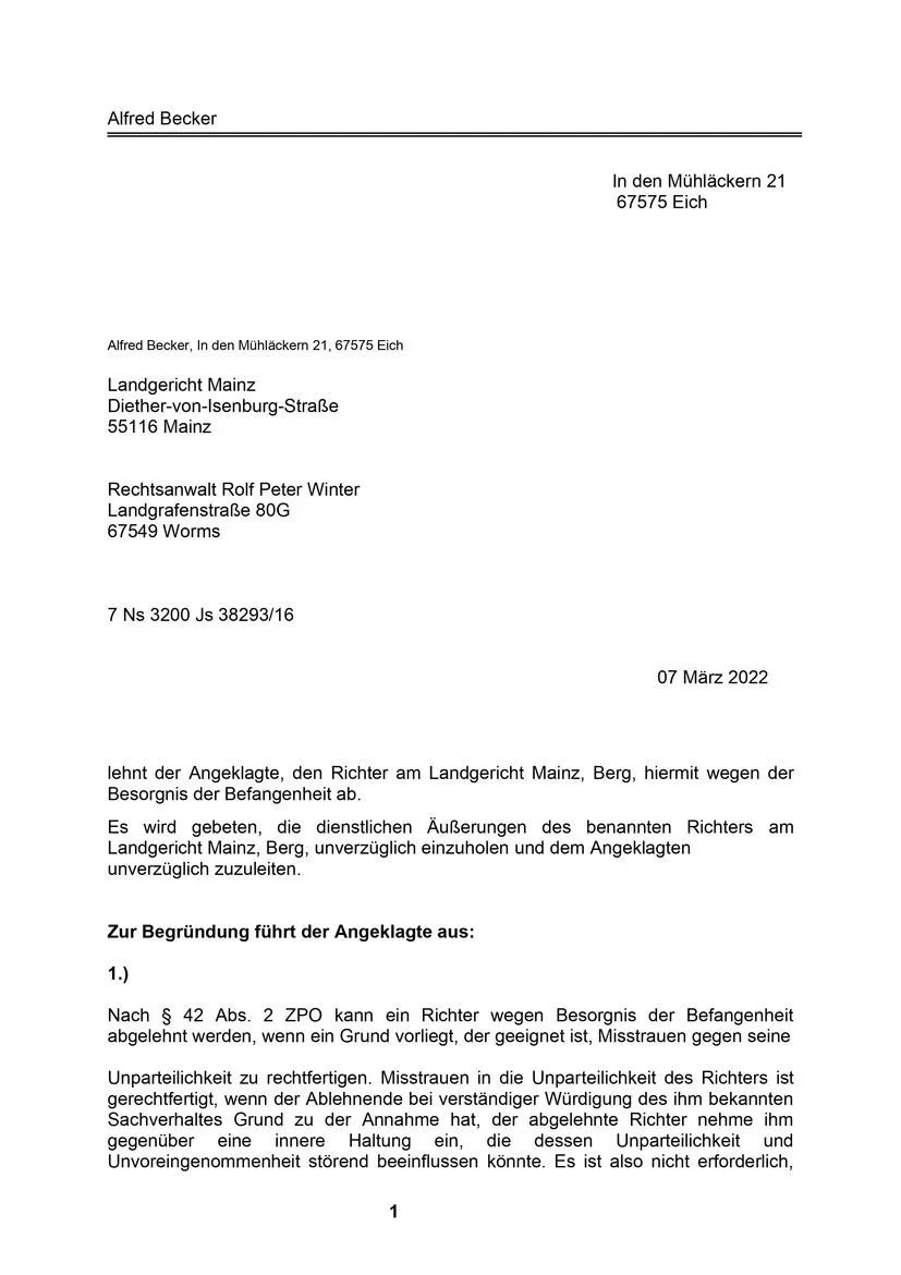 Richter Berg LG Mainz durch Gutachterin Eva Regier-Klein als befangen erklärt-0001